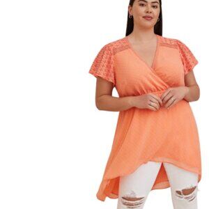Torrid Womens Babydoll High Low Tunic Top Chiffon Clip Dot Eyelet Detail Plus 2X